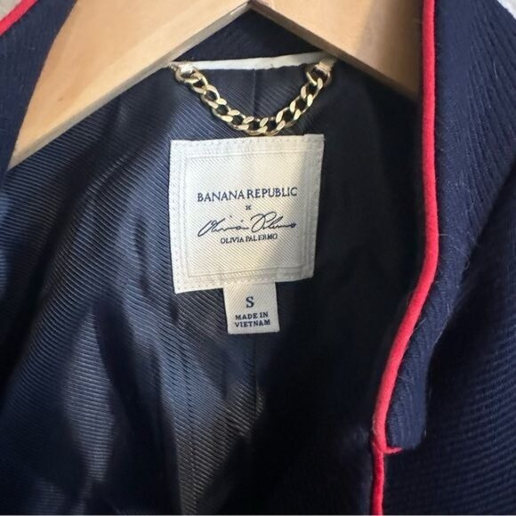 Olivia Palermo Banana Republic Belted Military Navy Blue Red Jacket Size Small - Picture 6 of 9